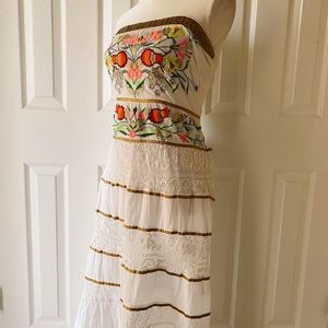 XS Boston Proper Strapless Embroidered Lace Maxi Dress